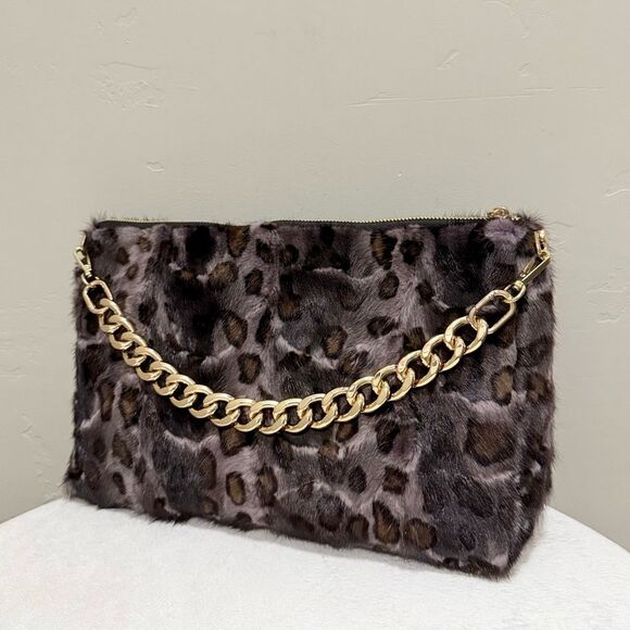 Leopard Real Mink Fur Handmade Large Clutch/Shoulder Bag/Crossbody, Multi Use - Picture 7 of 16